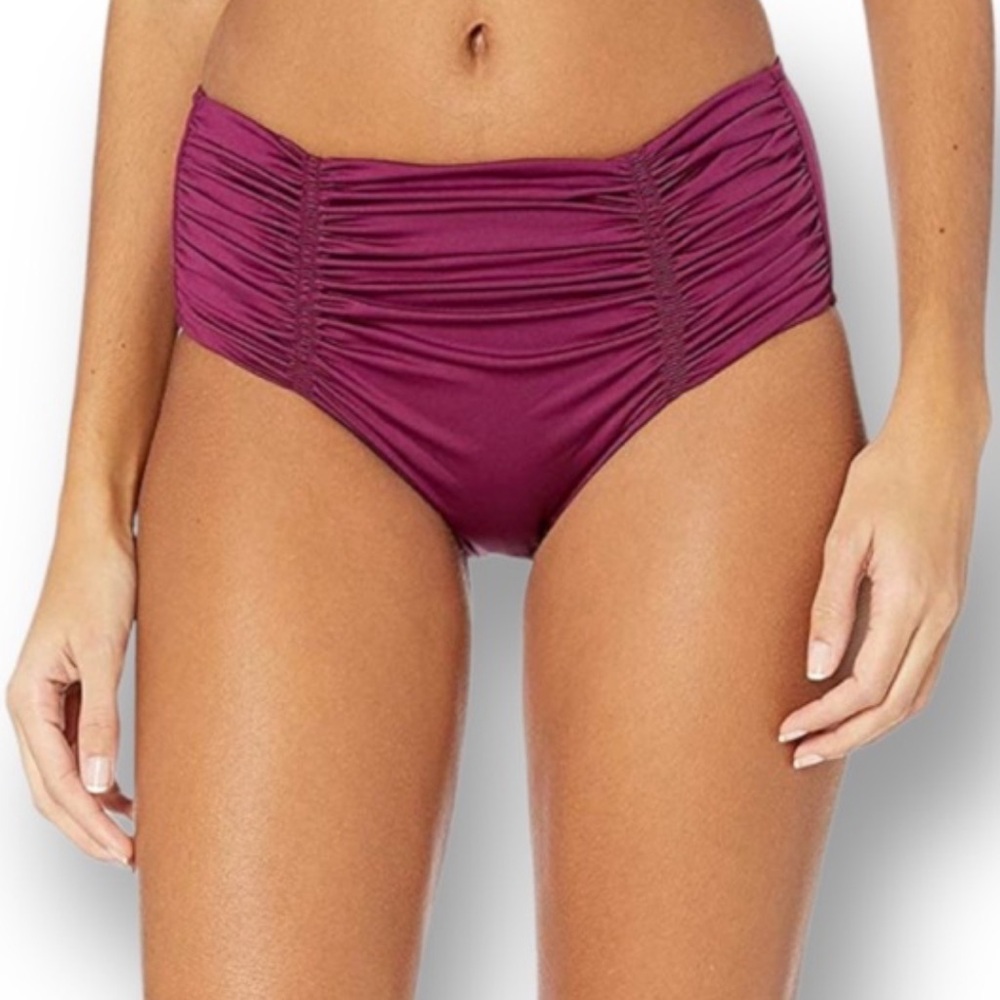 Seafolly Gathered Front Retro Full Coverage Boysenberry Bikini Bottoms NWOT